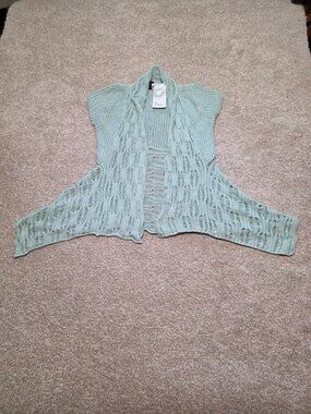 Pure Handknit Draped Open Front Cotton Mint Green Sweater Cardigan XS/S